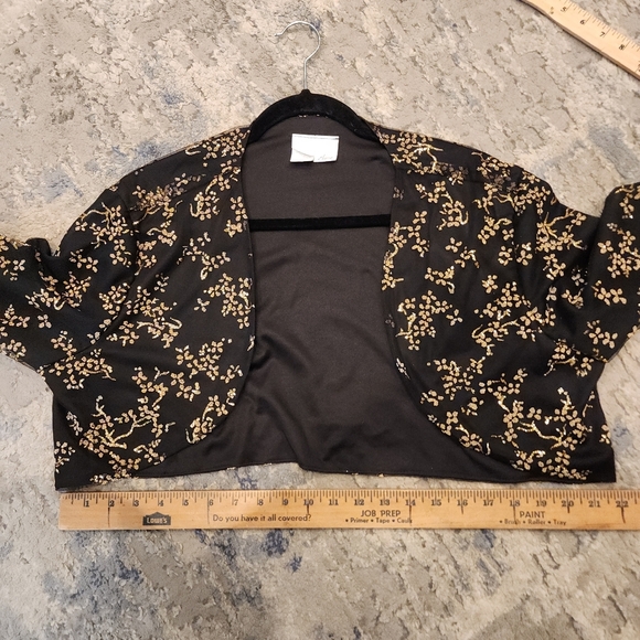 Alyssa Metallic Gold Black Mesh Shrug Jacket Open Front Crop Long Sleeve XXL - Picture 11 of 15